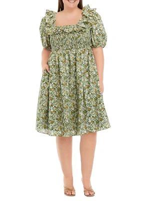 Plus Puff Sleeve Floral Dress