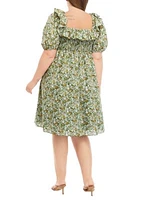 Plus Puff Sleeve Floral Dress