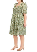 Plus Puff Sleeve Floral Dress