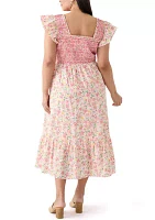 Plus Smocked Floral Printed Dress