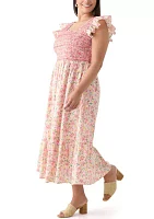 Plus Smocked Floral Printed Dress