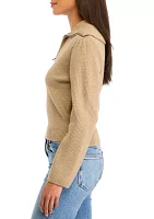 Women's Ribbed Contrast Zip Up Sweater