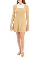 Women's Mixed Media Fit and Flare Sweater Dress