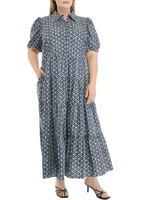 Plus Printed Button Up Maxi Dress