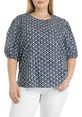 Plus Puff Sleeve Printed Top