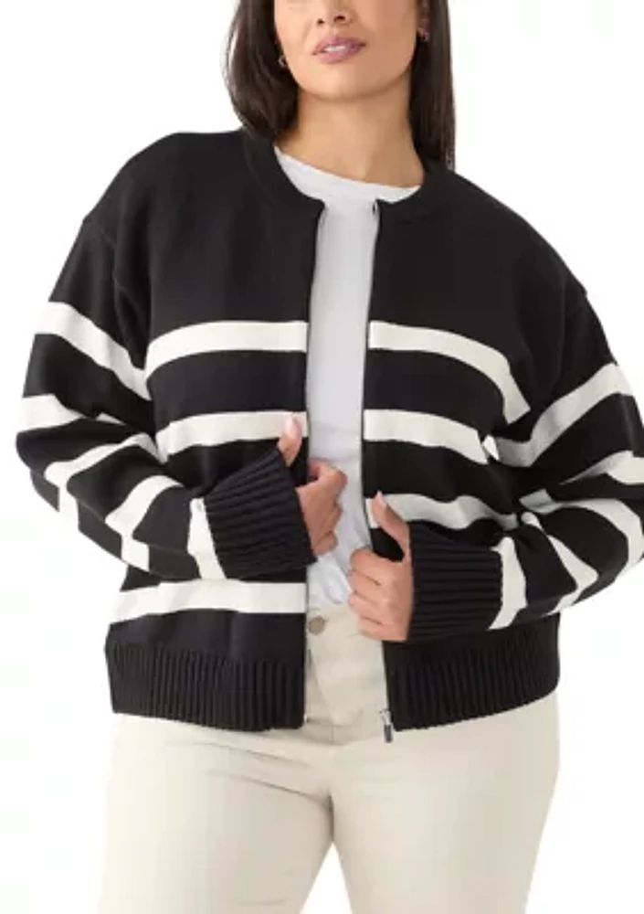 Plus Zip Up Striped Sweater