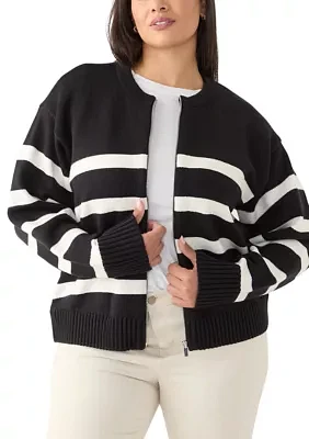 Plus Zip Up Striped Sweater