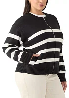 Plus Zip Up Striped Sweater