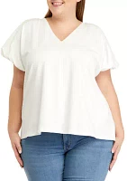 Plus Short Sleeve V-Neck Balloon Top