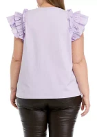 Plus Mixed Media Ruffle Sleeve T-Shirt