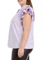 Plus Mixed Media Ruffle Sleeve T-Shirt