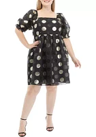 Plus Puff Sleeve  Polka Dot Dress