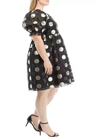 Plus Puff Sleeve  Polka Dot Dress