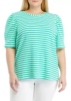 Plus Puff Sleeve Stripe Knit Top