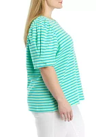 Plus Puff Sleeve Stripe Knit Top