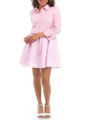 Women's Striped Contrast Mini Shirtdress