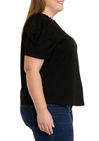 Plus Elbow Sleeve Shoulder Woven Top