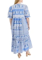 Plus Geometric Print Tiered Midi Dress