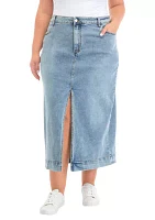 Plus High Waist Long Denim Skirt