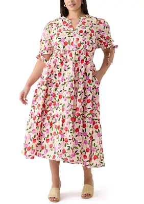 Plus Floral Printed Ruffle Midi Dress