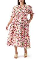 Plus Floral Printed Ruffle Midi Dress