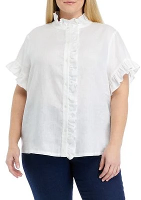 Plus Linen Ruffle Shirt