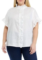 Plus Linen Ruffle Shirt