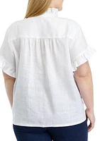 Plus Linen Ruffle Shirt