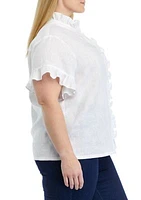 Plus Linen Ruffle Shirt