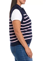 Plus Striped Half Zip Sleeveless Knit Top