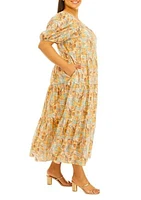 Plus Linen Printed Tie Back Maxi Dress