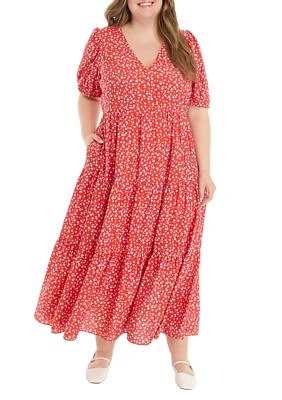 Plus Floral Print Smocked Dress