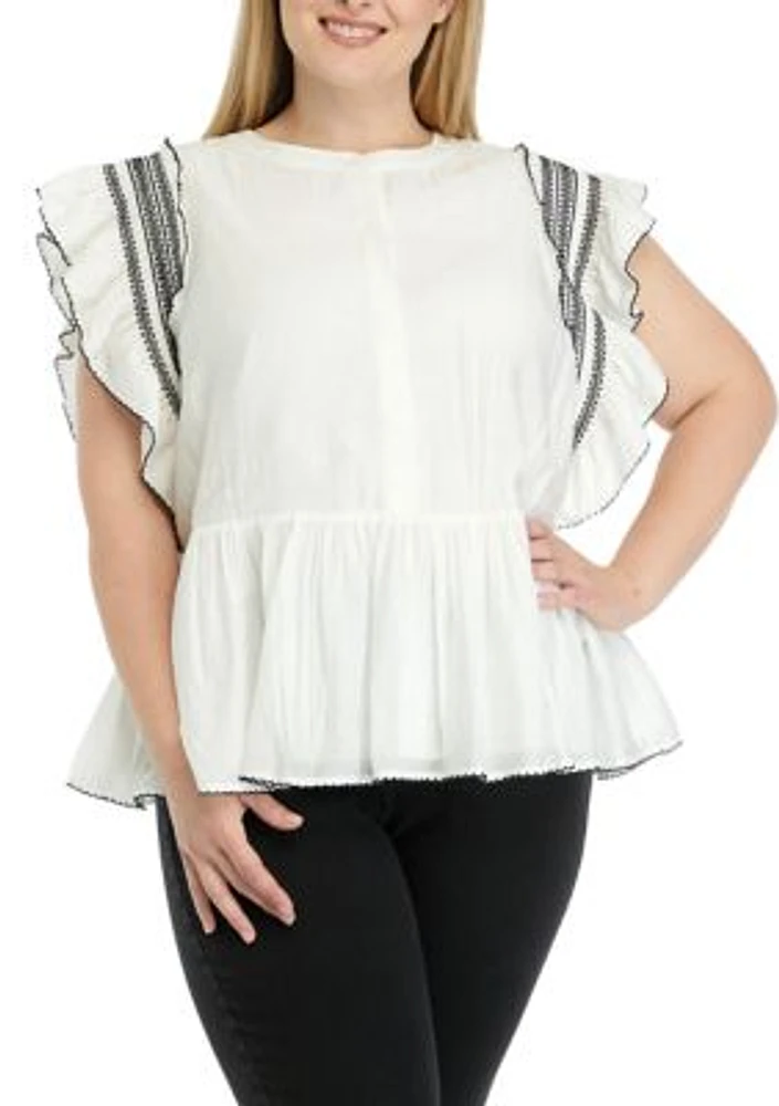 Plus Smocked Ruffled Top with Scallop Hem