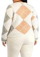 Plus Argyle Long Sleeve Cardigan