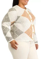 Plus Argyle Long Sleeve Cardigan