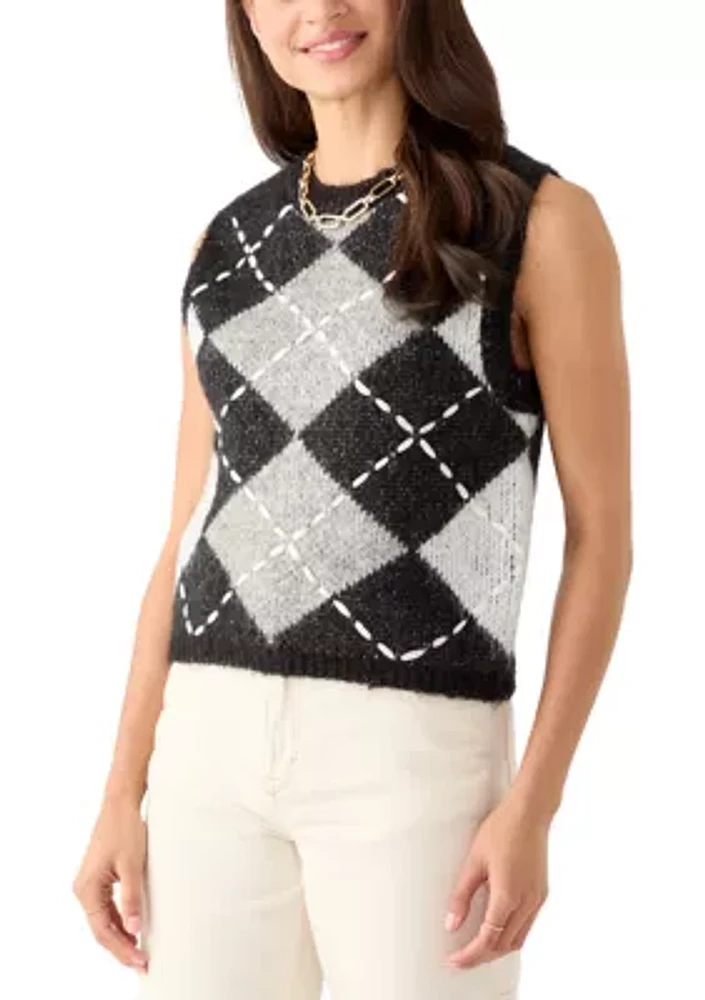 Women's Sleeveless Argyle Knit Sweater Vest