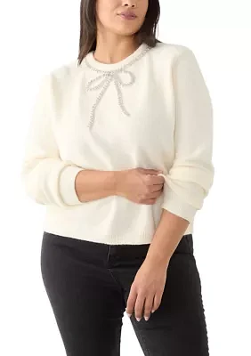 Plus Rhinestone Bow Knit Pullover