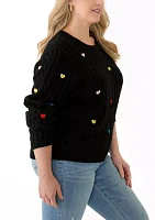 Plus Heart Embroidery Knit Sweater