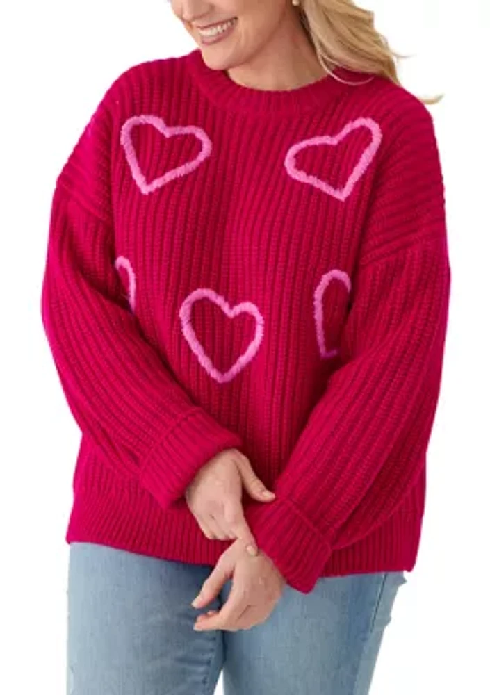 Plus Heart Embroidery Knit Sweater