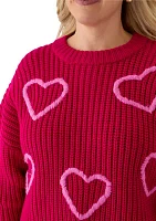 Plus Heart Embroidery Knit Sweater