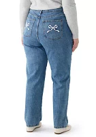 Plus Embroidered Bow Denim Jeans