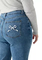 Plus Embroidered Bow Denim Jeans