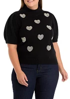 Plus Beaded Heart Puff Sleeve Sweater