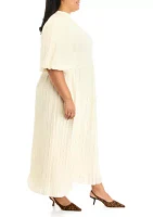 Plus Pleated Mix Maxi Dress