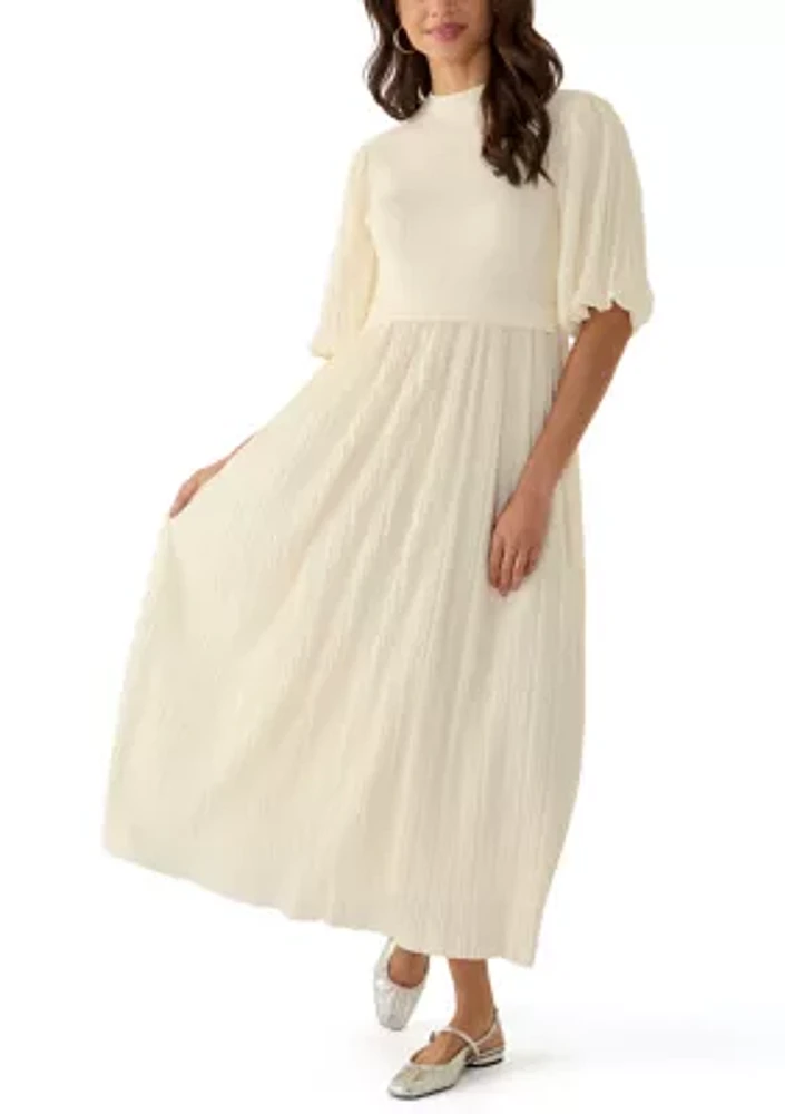 Women's Pleated Mix Media Maxi Dress