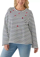 Plus Heart Embroidered Stripe T-Shirt