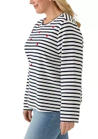 Plus Heart Embroidered Stripe T-Shirt