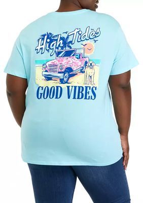 Plus Short Sleeve High Tides Good Vibes Graphic T-Shirt