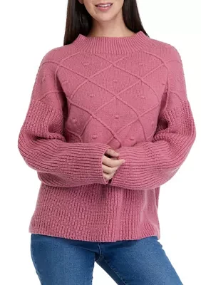 Women's Mock Neck Sweater with Pom Detail