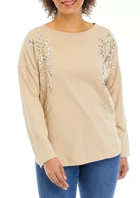 Women's Embellished Smile Hem Top